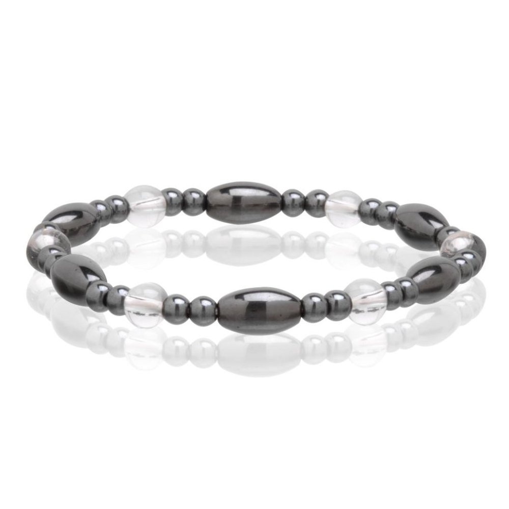 Magnetic Hematite Bracelet, Beaded Gemstone Stretchable Crystal Bracelet
